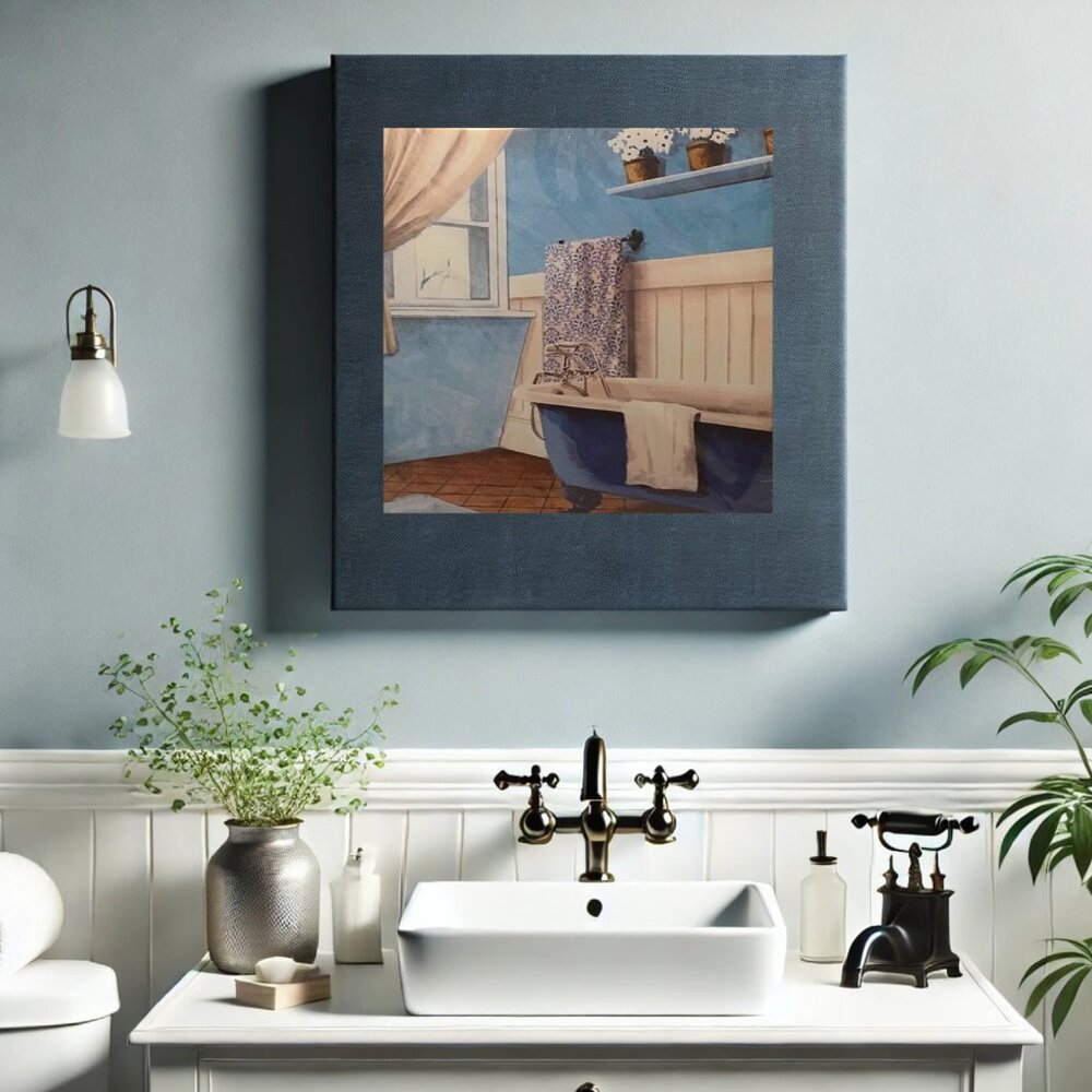 New Vintage-Style Bathroom Canvas Print – 8.5” x 8.5” – Unframed, Classic Decor